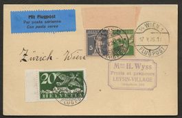 Flugpost Schweiz 1926 Zürich Wien Luftpost Wiederaufnahme