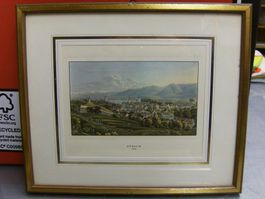 Zürich um 1830 Lithografie coloriert Holzrahmen goldig 26 x