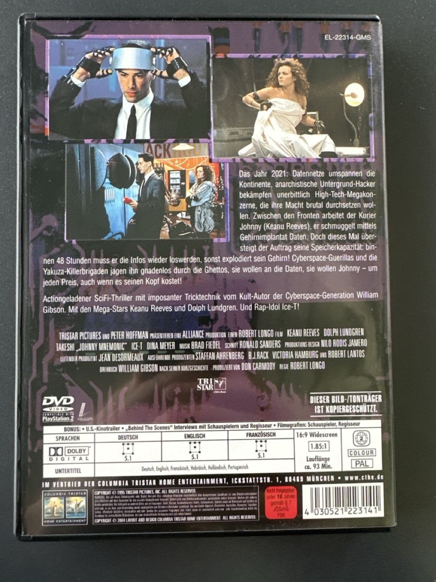 Johnny Mnemonic DVD mit Keanu Reeves & Dolph Lundgren (Gebraucht) in ...