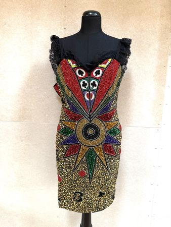 Vintage Kleid mit Pailletten und Perlen Grösse S
