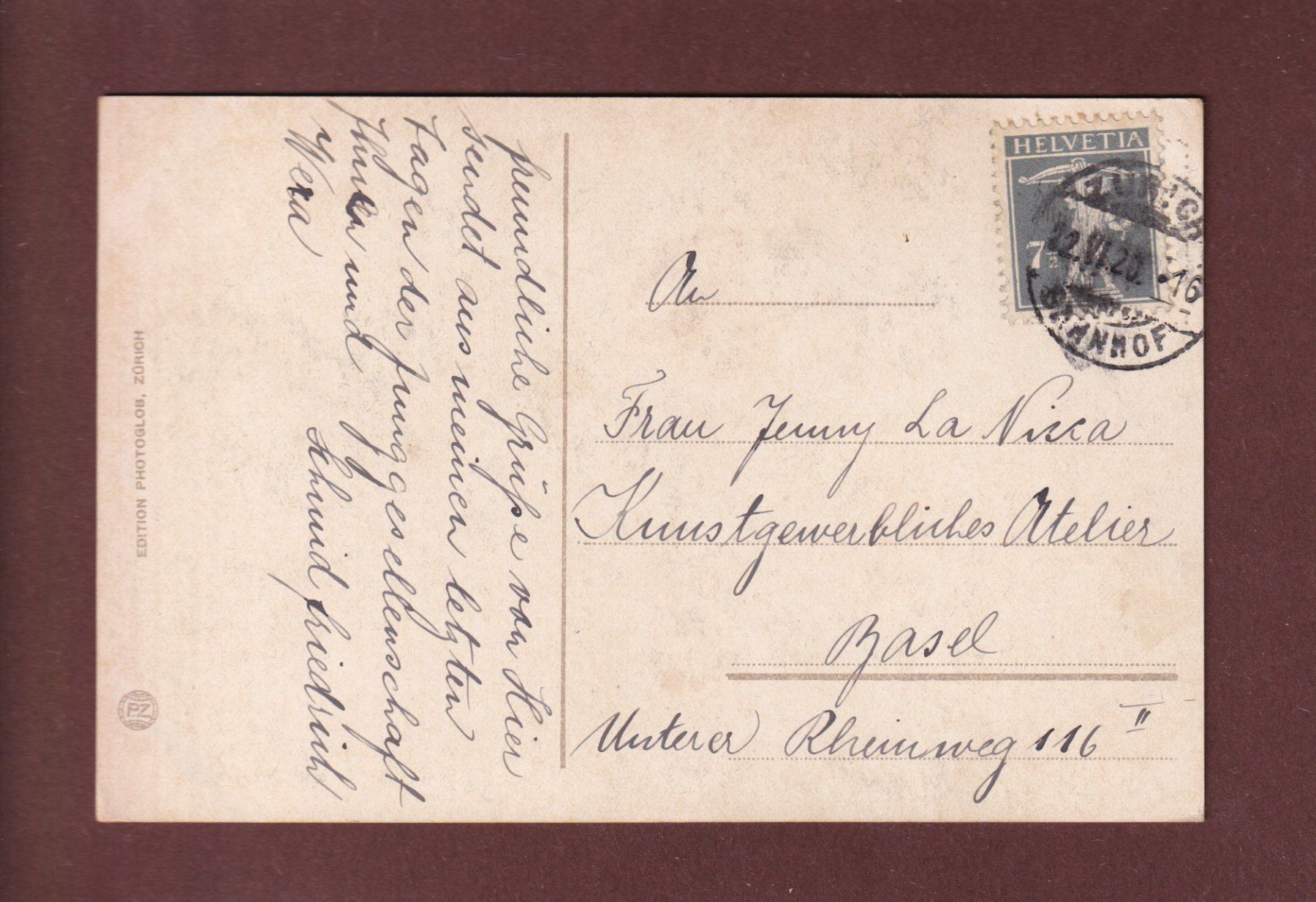 Cartoline postali: ZÜRICH - Tonhalle - 1920 – Usato da Pully venduto da nicecards 1