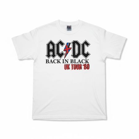 T-Shirt AC/DC Back In Black UK Tour '80 Gildan Blanc - M
