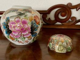 Porzellan China Topf / Vase / Dosen mit Deckel