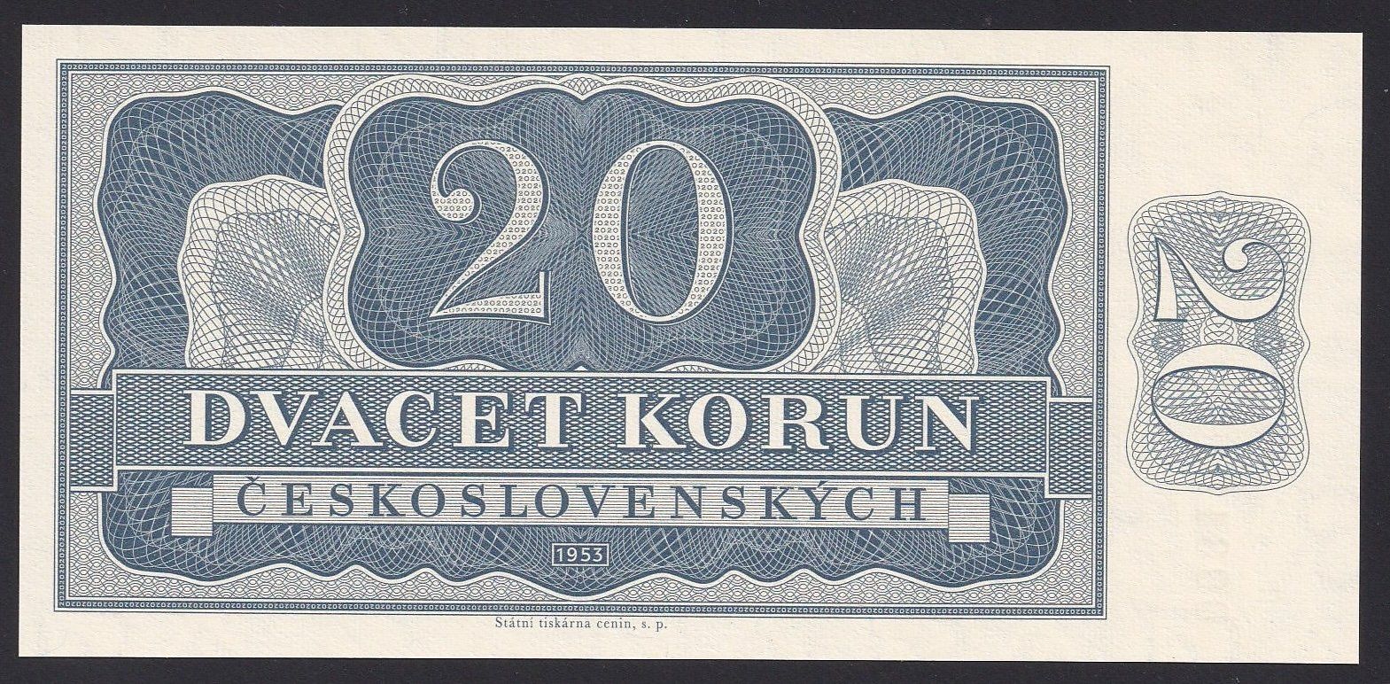 Banconote: Tschechoslowakei 20 Korun UNC 1953 – Nuovo (secondo la descrizione) da Naters venduto da Radman 1