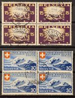 Schweiz PAX 1919 & Landi 1939 Viererblocks gestempelt