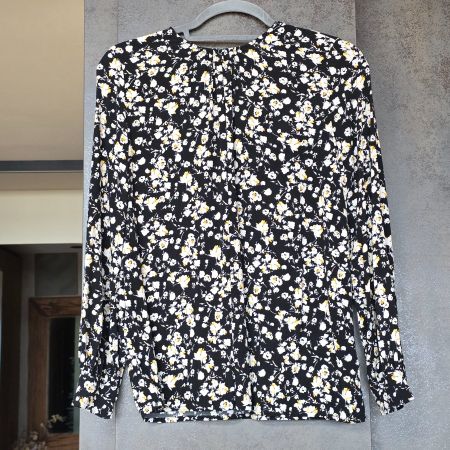 🐸 ESPRIT VISKOSE BLUSE 38 BLUMENMUSTER SCHWARZ BLÜMCHEN