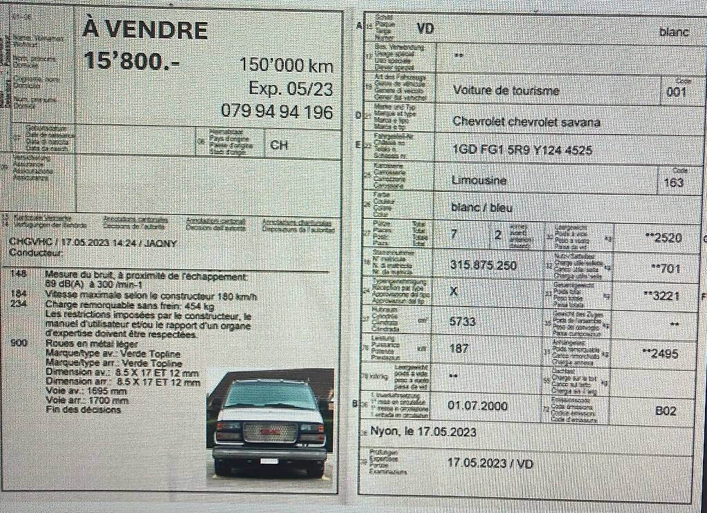 Automobili: GMC Chevrolet Savana – Usato da Commugny venduto da inf_k52y 7