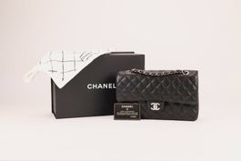 Schwarz Chanel Double Flap Handtasche aus Caviar Leder