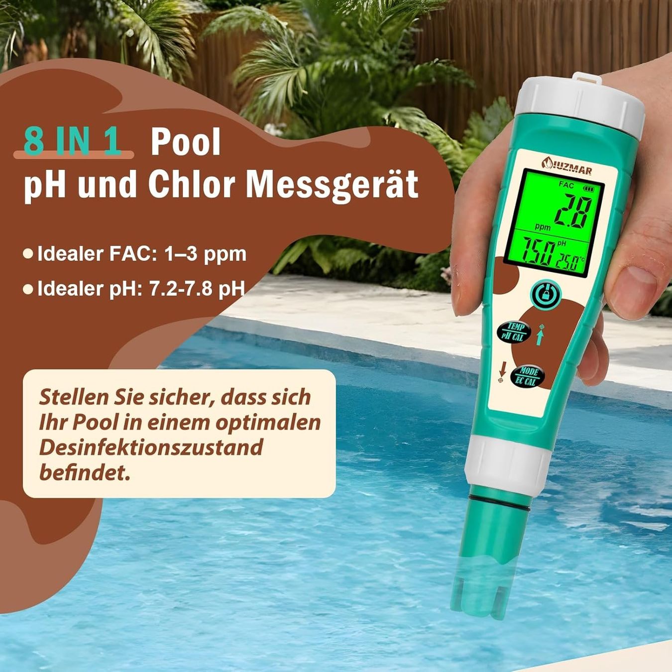 Misurare: 8-in-1 Wassertester pH Chlor Salz ORP TDS Pool Hydrokultur – Nuovo e nell'imballaggio originale da Hallau venduto da Sale50OFF 1