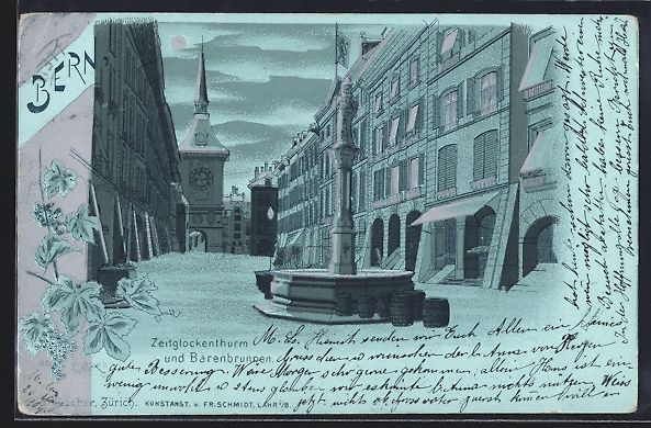 Cartoline postali: Mondschein-Lithographie Bern, Zeitglocke – Usato da Berlin venduto da bartko-reher