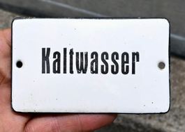 VINTAGE Emailschild KALTWASSER emaille 10x6cm gewölbt