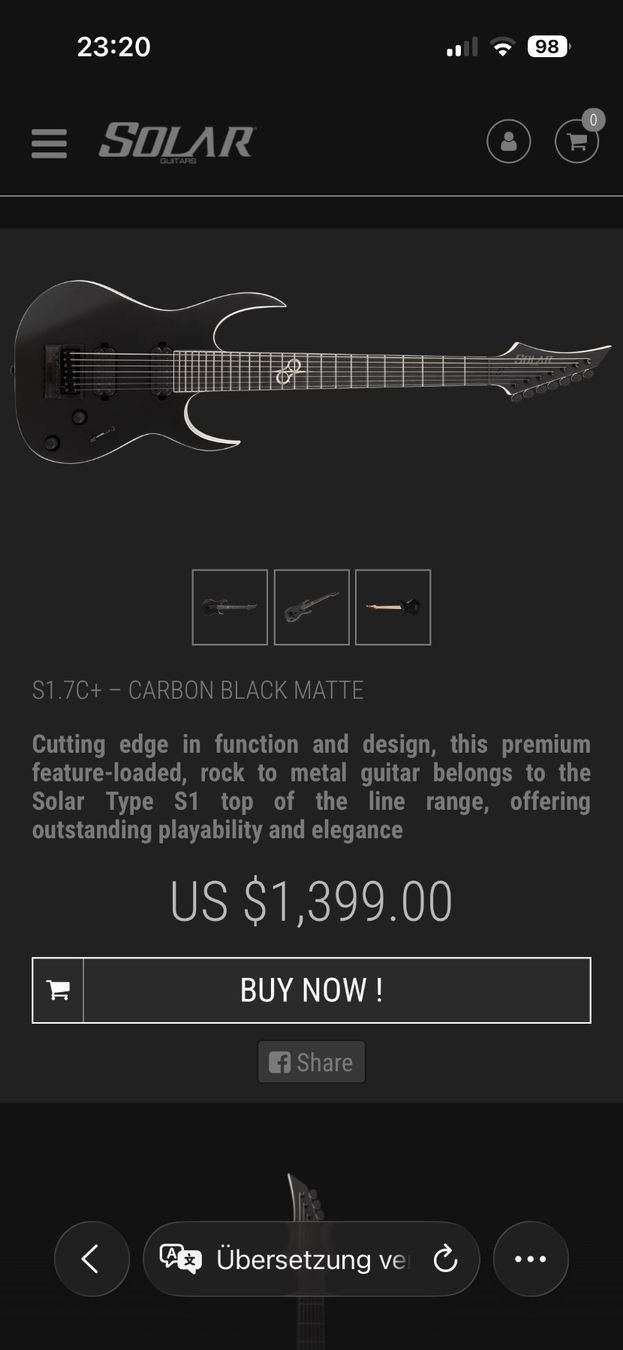 Strumenti musicali: Solar 7C+ Carbon Black Matte (7-String) / Evertune – Nuovo (secondo la descrizione) da Bolligen venduto da Jamback 6
