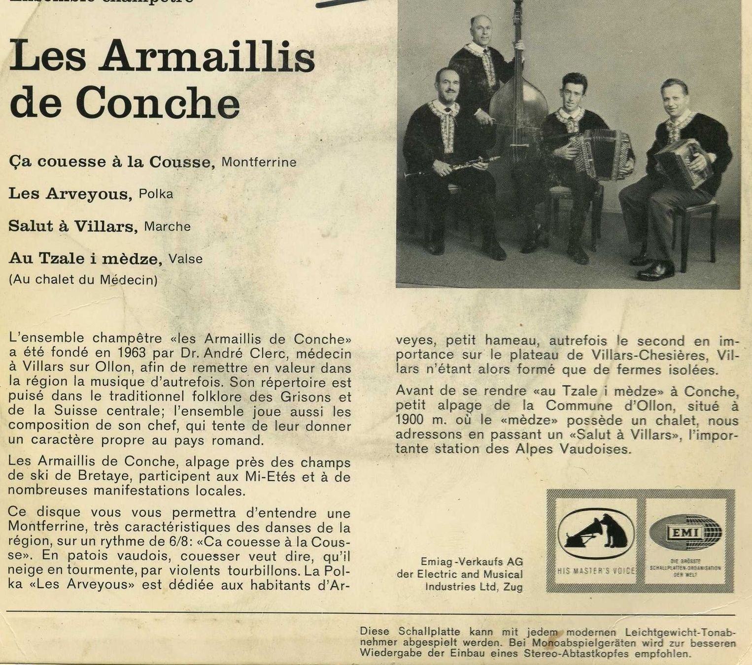 Dischi in vinile: Ensemble Champêtre Armaillis de Conche Vinyle avec Dédicace – Usato da Genève venduto da Cockattoo 3