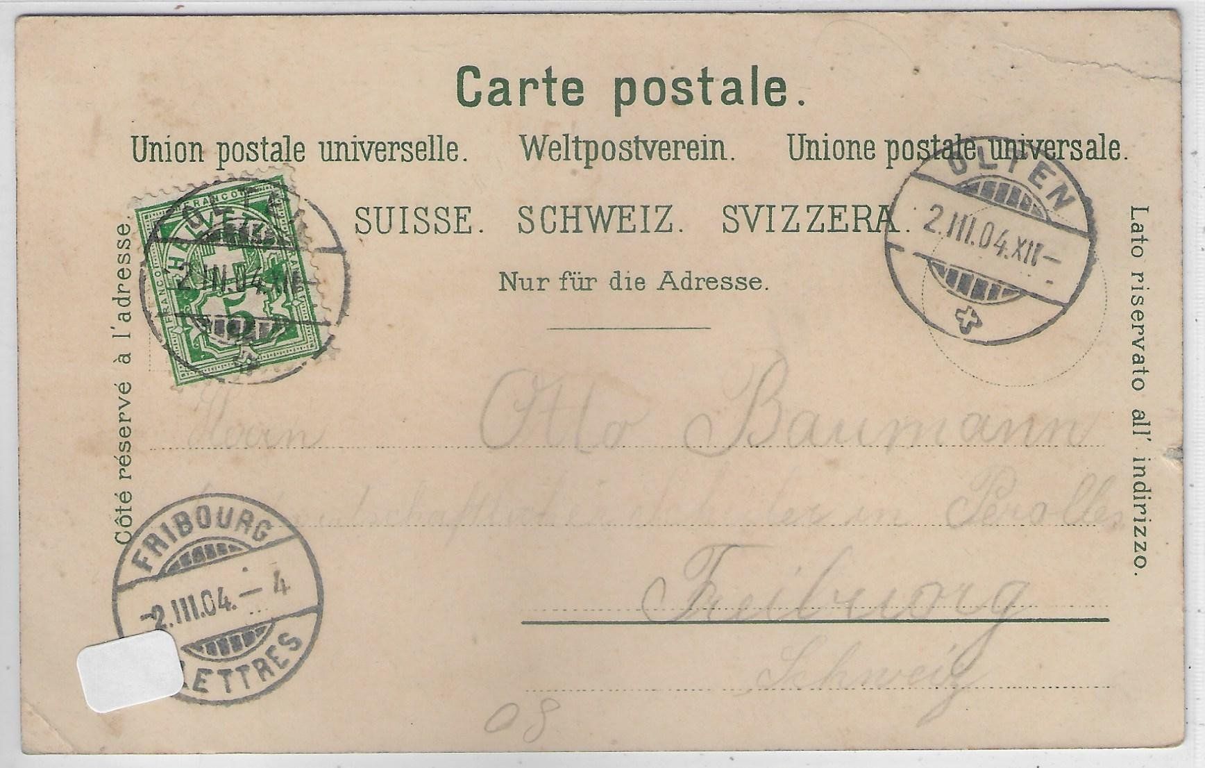 Cartoline postali: Gruss aus Olten - Post, Säli-Schlössli - Litho – Usato da Ettingen venduto da Kartenplanet 1