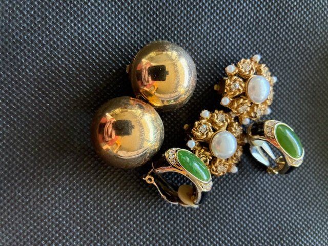 Boucles D'oreilles Clips Strass Marron - Style Années 70/80, Occasion, Alliage Et Verre
