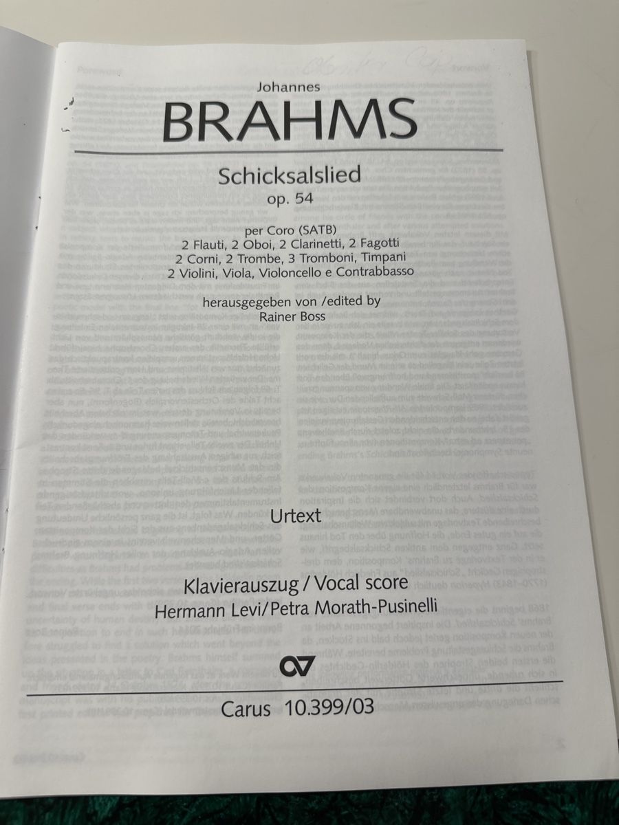 Libri: Brahms: Schicksalslied op. 54, Klavierauszug Noten – Usato da Wald ZH venduto da Martin79 1