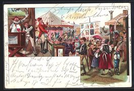 Litho Leierkastenmann auf einem Volksfes