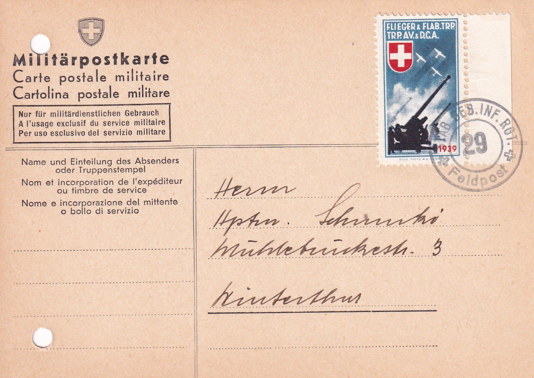 Tutti i francobolli: Militärpostkarte Stab.Geb.Inf.Rgt. – Usato da Birsfelden venduto da chr_yq2g
