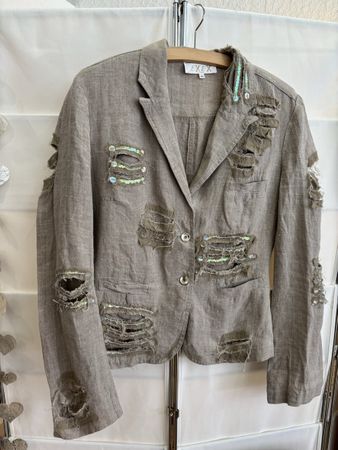 EXEX Damen Jacke Grösse 44 Leinen Vintage Destroyed Look
