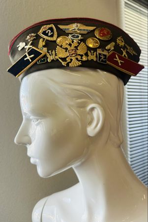 Vintage Soviet Army Cap with Pins and Badges Collection!