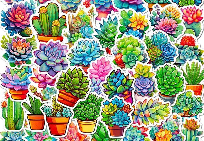 50 Stk. Sticker/Aufkleber - Bunte Saftige Pflanzen | Kaufen auf Ricardo