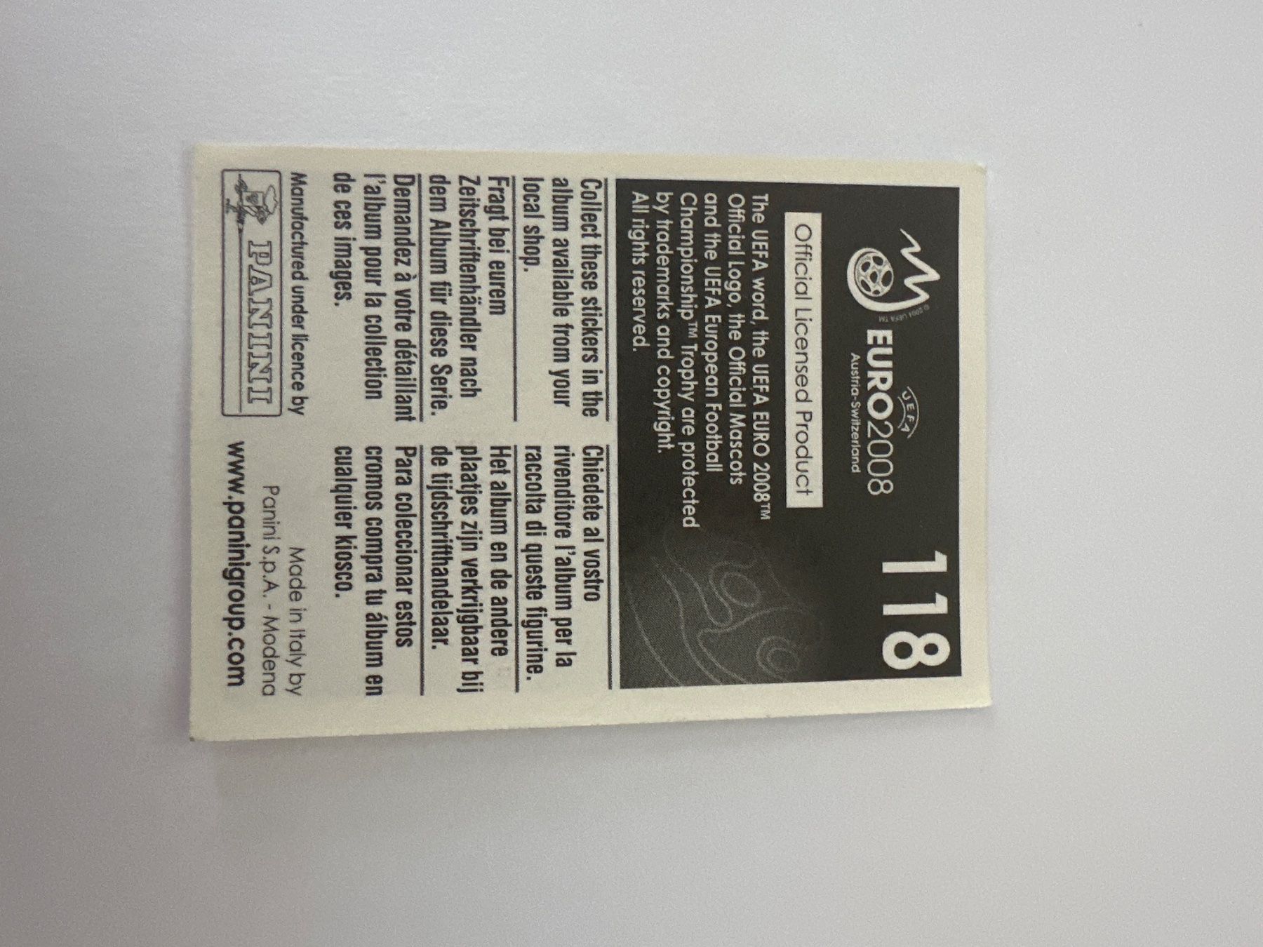 Panini Carte collezionabili: Panini UEFA EM 2008 Sticker - Nr. 118 – Usato da Sulz AG venduto da DealWerk 1
