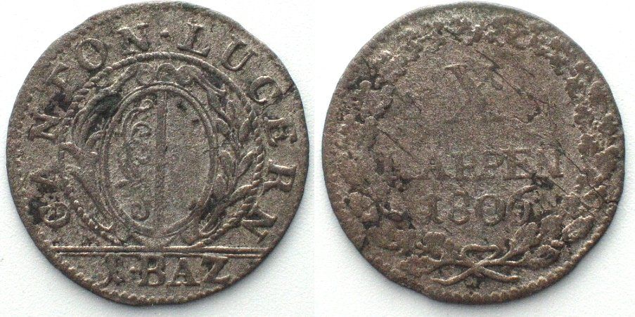Alle Münzen: LUZERN Batzen 1806 Billon ss+ – Gebraucht aus Riehen von sesambestcoins2004