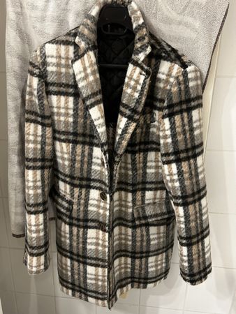 Herren Mantel Gr 48 kariert braun schwarz weiss gefüttert
