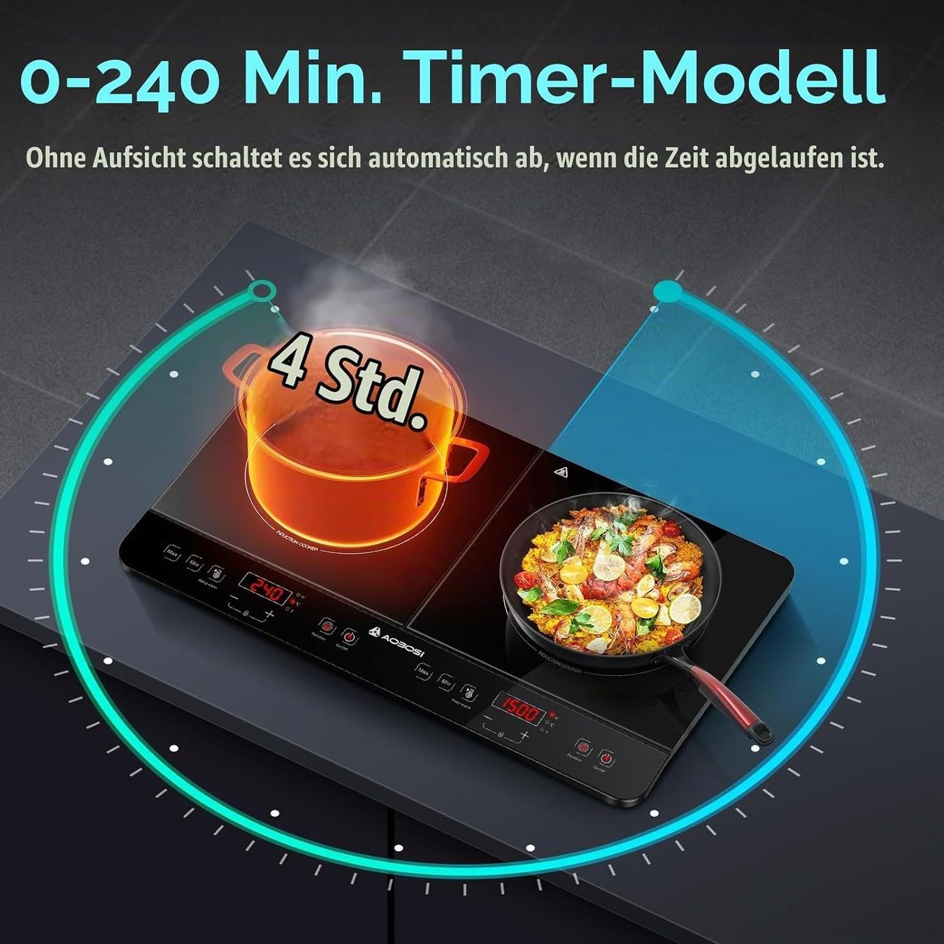 Induktionskochfeld 2 Platten doppel mobil tragbar 3500 W (Neuf avec ...