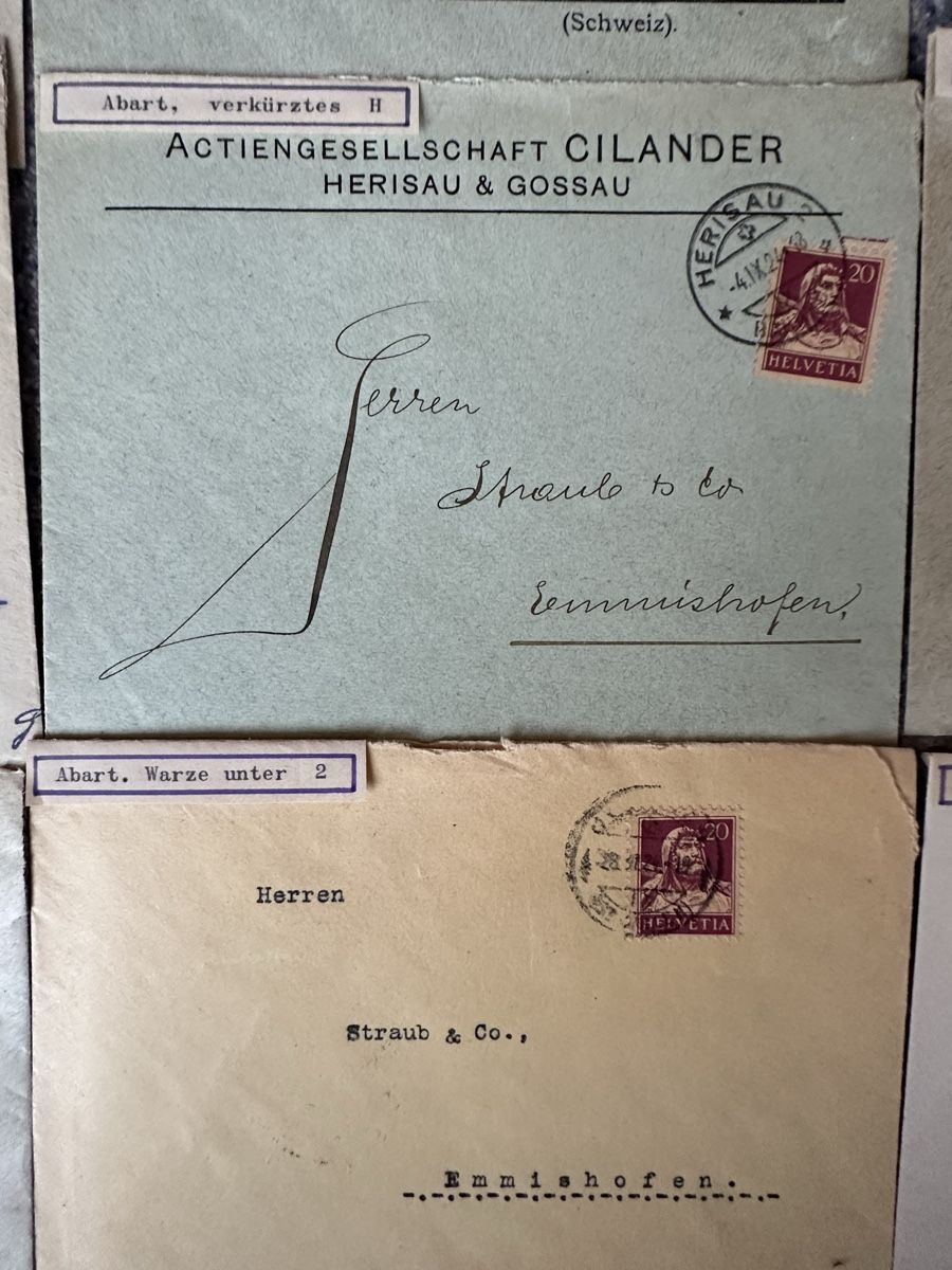 Tutti i francobolli: Schweiz - 102 Briefe mit ABARTEN Plattenfehler, Rollenmarken – Usato da Schmitten / FR venduto da Samsara169 9