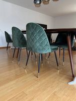 6 Design Esszimmerstühle in grüner Samtoptik
