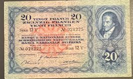 20 Franken 1939 Banknote Serie 12 Y Nr. 028225