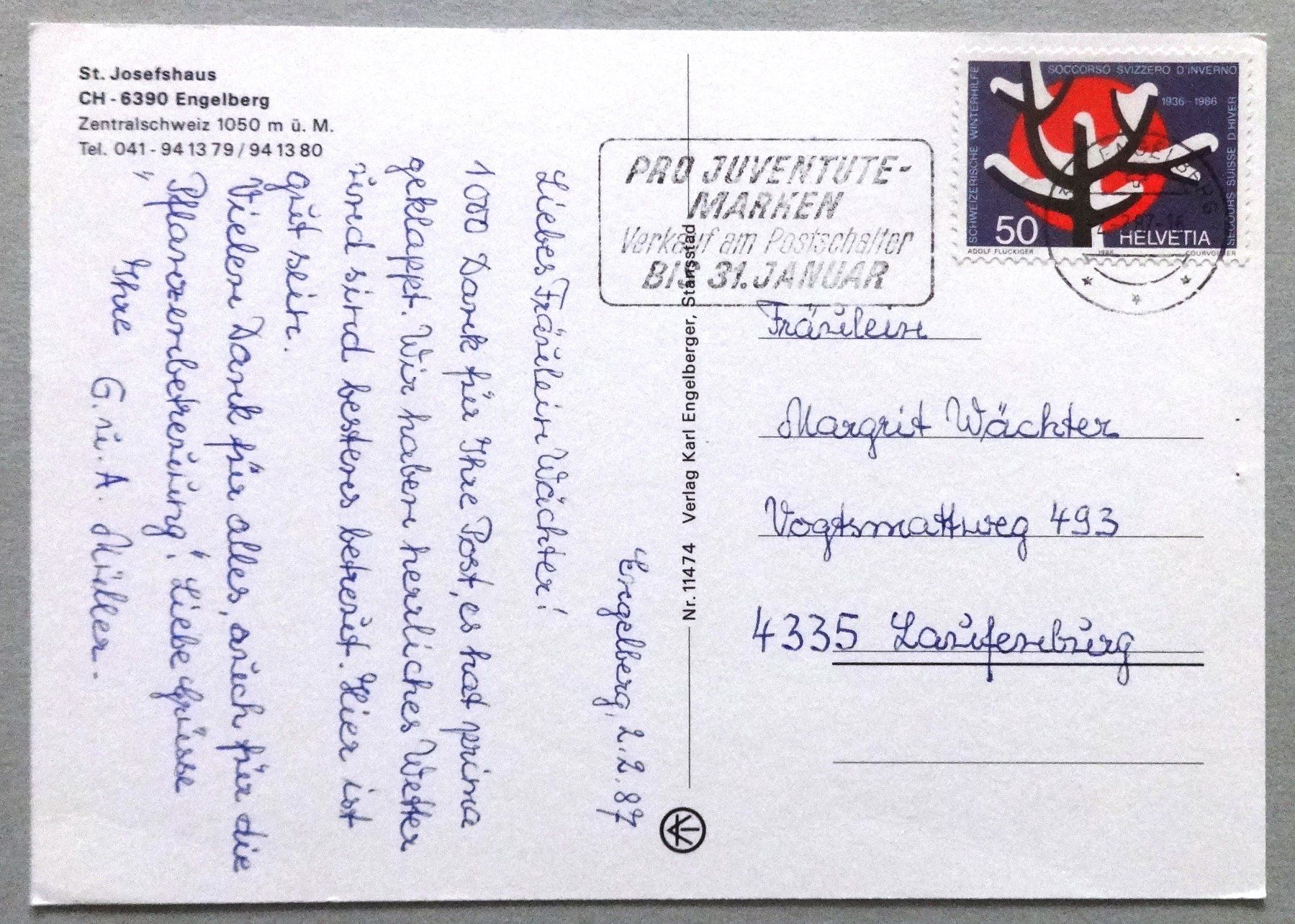 Cartoline postali: Engelberg, St. Josefshaus – Usato da Fétigny venduto da Billy2miny 1