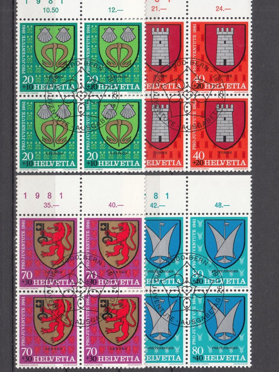 Alle Briefmarken: SBK J277 - J280 im 4er-Block mit ET – Gebraucht aus Bürglen TG von StampGraf