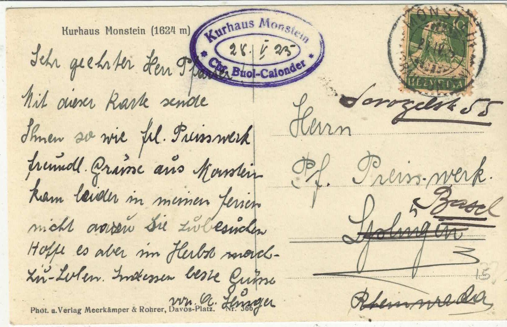 Cartoline postali: Kurhaus Monstein – Usato da Ettingen venduto da Kartenplanet 1