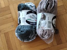 2 X SCHALWOLLE SCHWARZ BEIGE FÜR 2 SCHALS