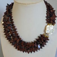 Halskette Obsidian Mosaik mit Perlmuschelblüte guter Zustand