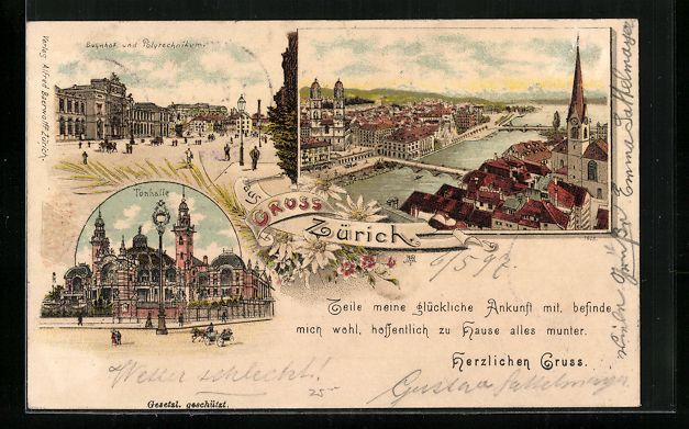 Cartes postales: Litho Zürich, Bahnhof, Polytechnikum, T – D'occasion à Berlin par bartko-reher