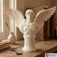 Angel Bust Sculpture with Wings & Pedestal - 3D Printed