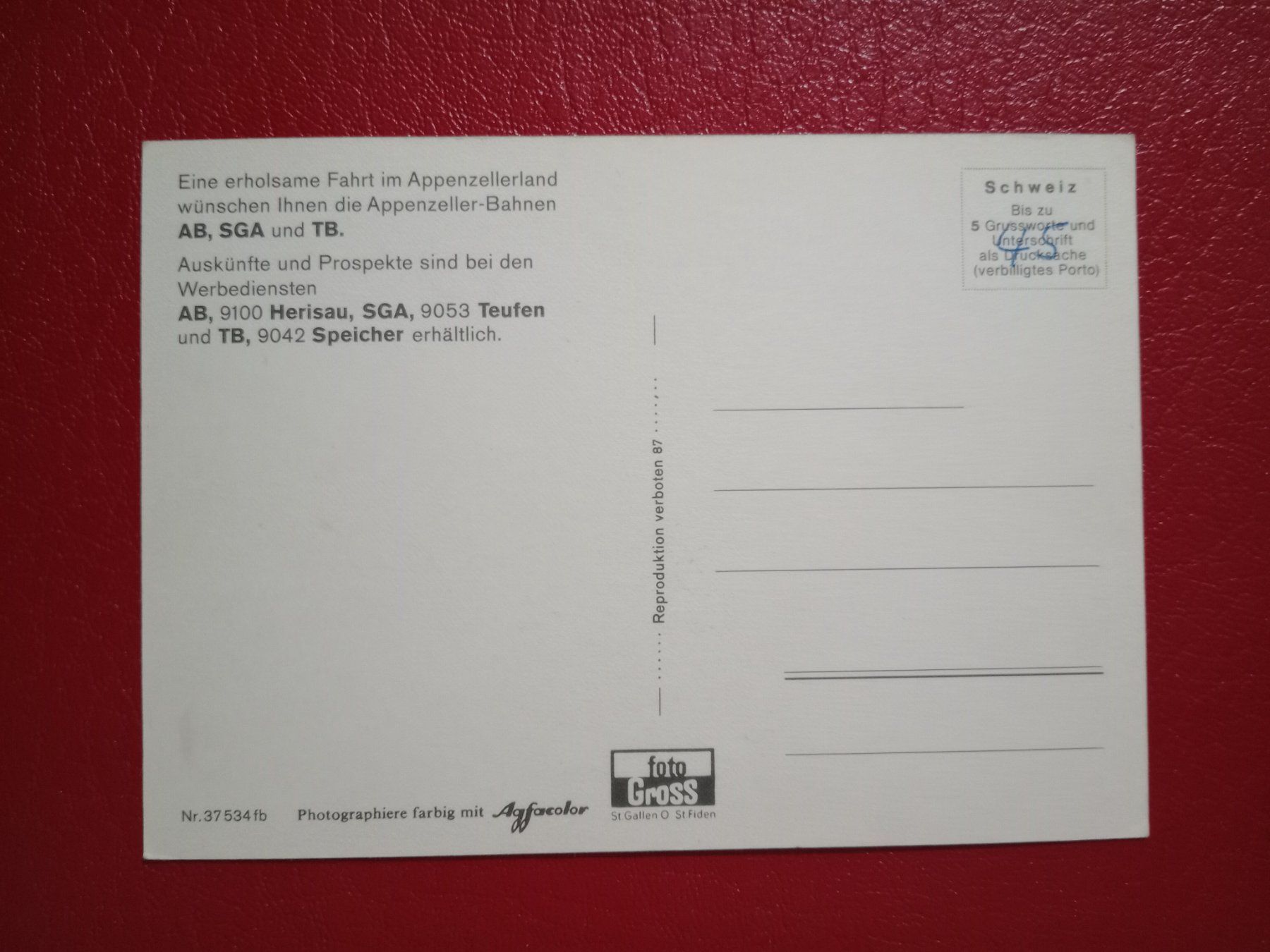 Cartoline postali: Ak Bahn Appenzell mit Panorama Relief – Usato da Küttigen venduto da Melisch1000 1