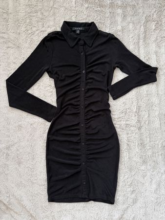 Amisu Black Button-Up Ruched Dress Size EU 36