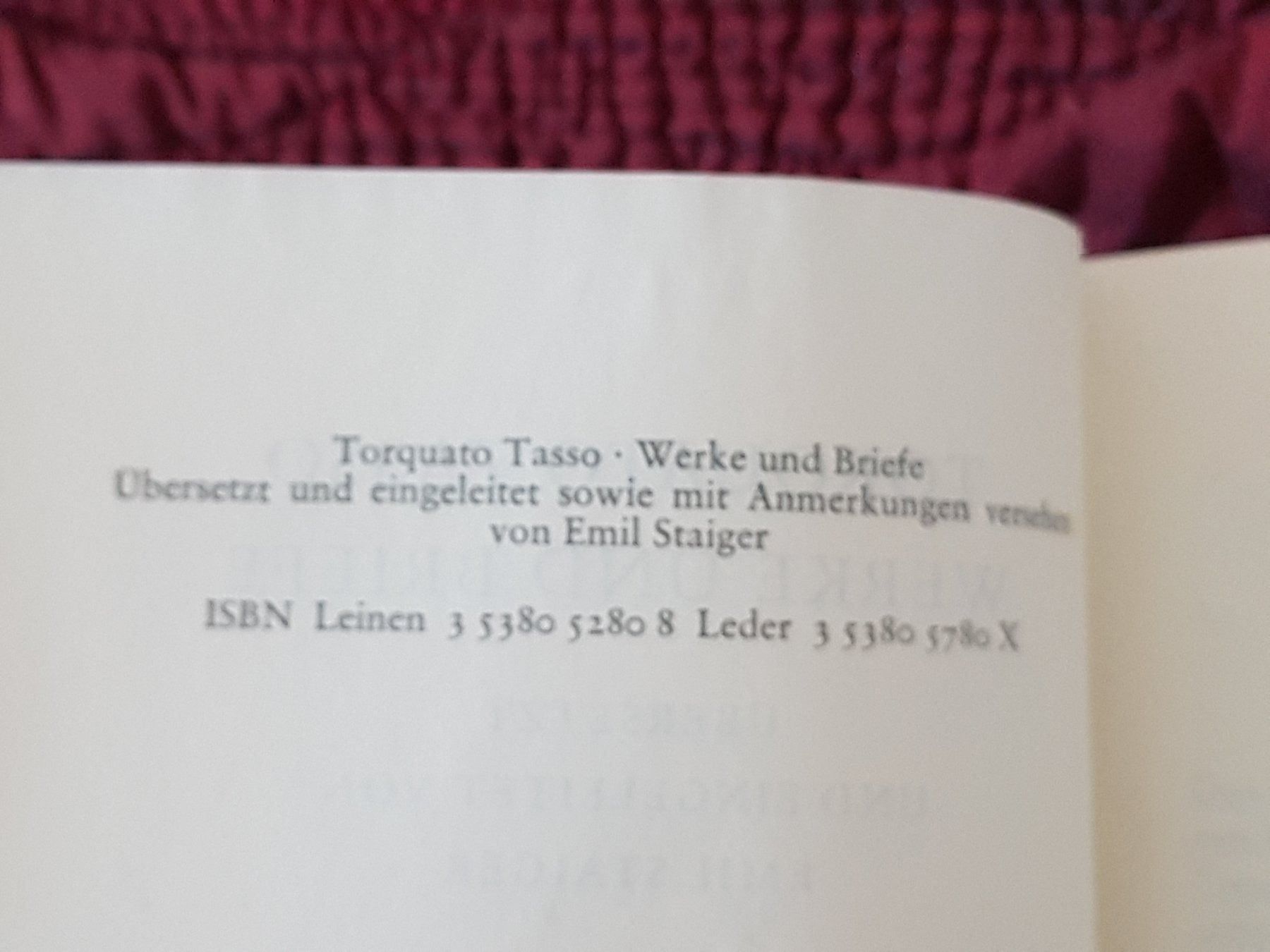 Libri: WERKE UND BRIEFE TORQUATO TASSO – Usato da zürich venduto da gabab 5