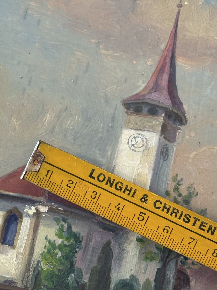 Dipinti: Ölgemälde Kirchlindach b. Bern von Wohlgenemuth 1949 – Usato da Grenchen venduto da swiss.antiques 6