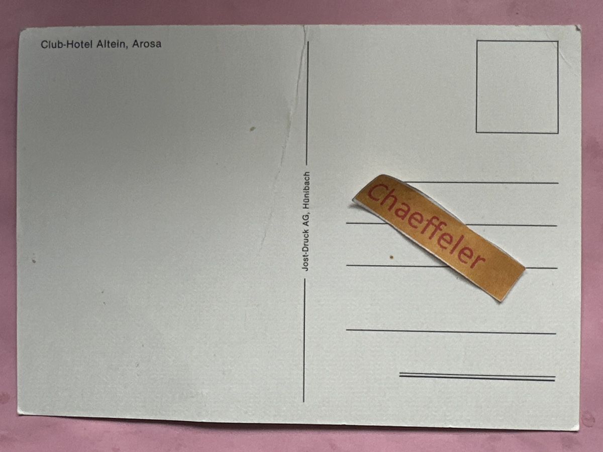 Cartes postales: Club-Hotel Altein, Arosa – Défectueux à Zürich par Chaeffeler 2