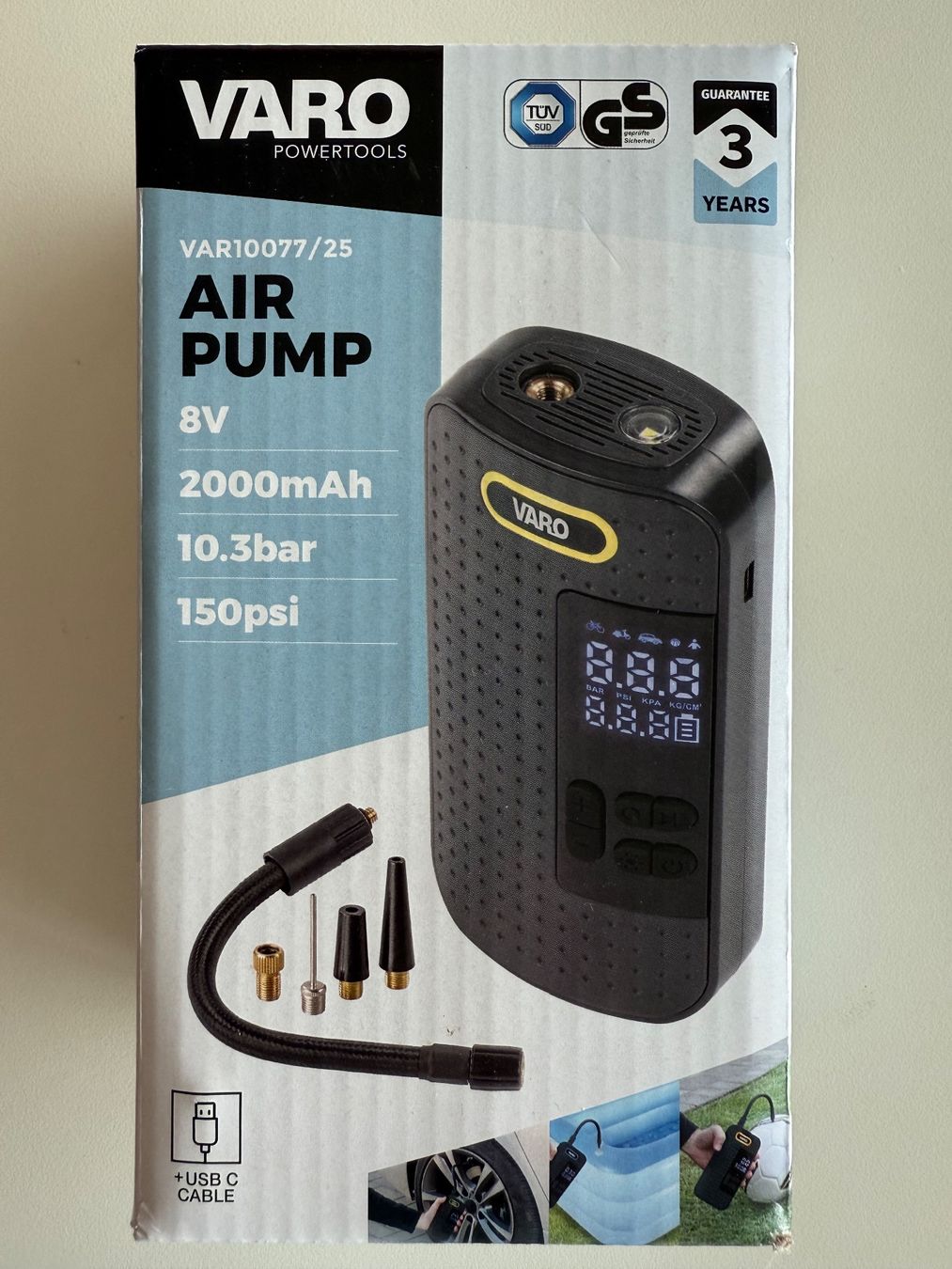 Pompe: VARO Air Pump 8V 2000mAh 10.3bar 150psi – Nuovo e nell'imballaggio originale da St-Gingolph venduto da GoldenKeys