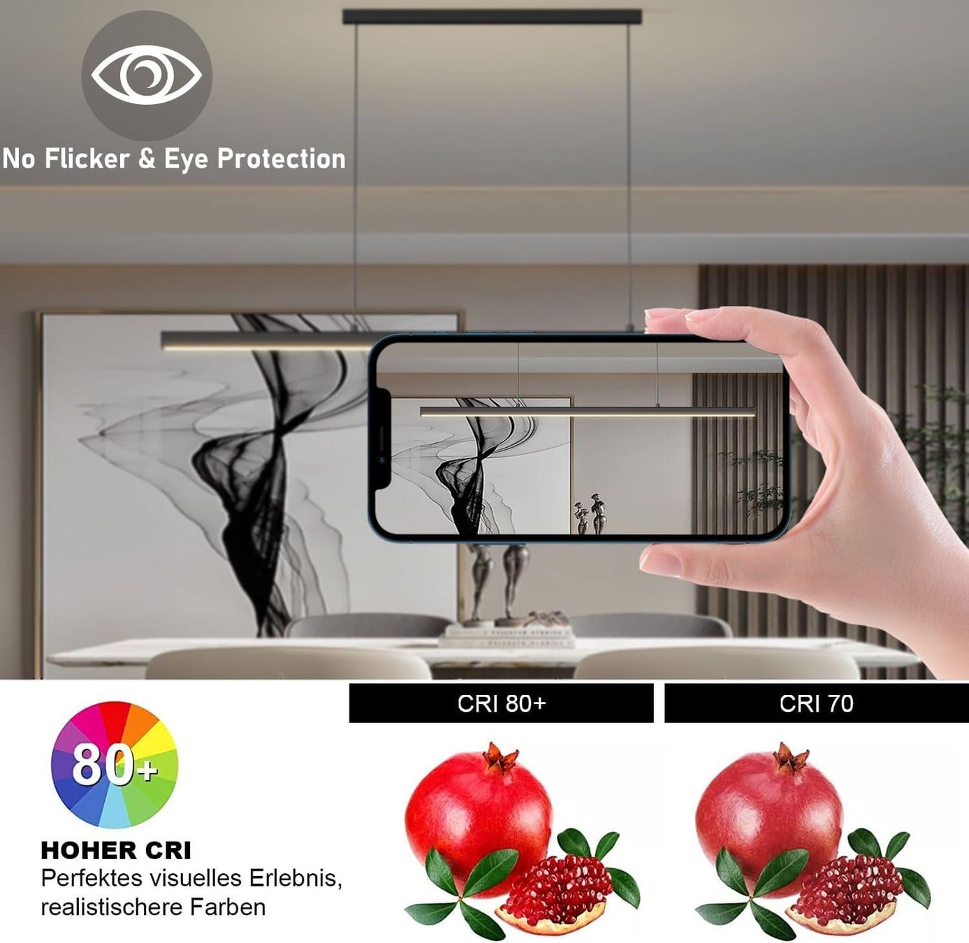 Kronleuchter & Deckenlampen: LED Pendelleuchte Esszimmer Tisch 100cm dimmbar Schwarz – Neu und originalverpackt aus Wittenbach von VELARO 5