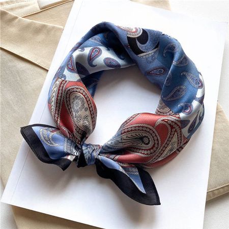New 53cm 100% Silk Scarf, Paisley Print Blue Silk Bandana