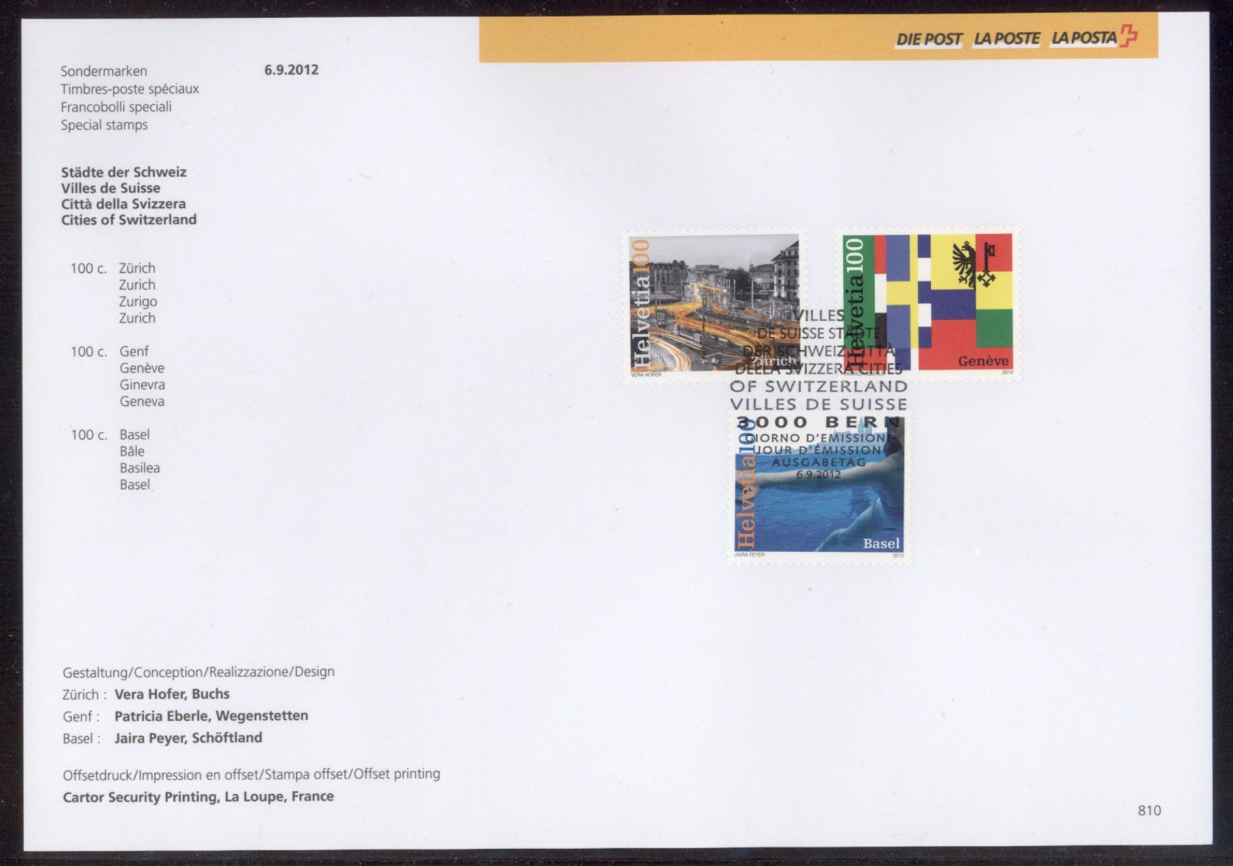 Tutti i francobolli: 2012, Sammelblatt, Städte der Schweiz, Nr. 810 – Usato da Willisau venduto da Vollstempel