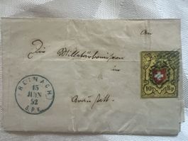 Brief Schweiz Rayon II 10 Rp gelaufen Reinach 1852