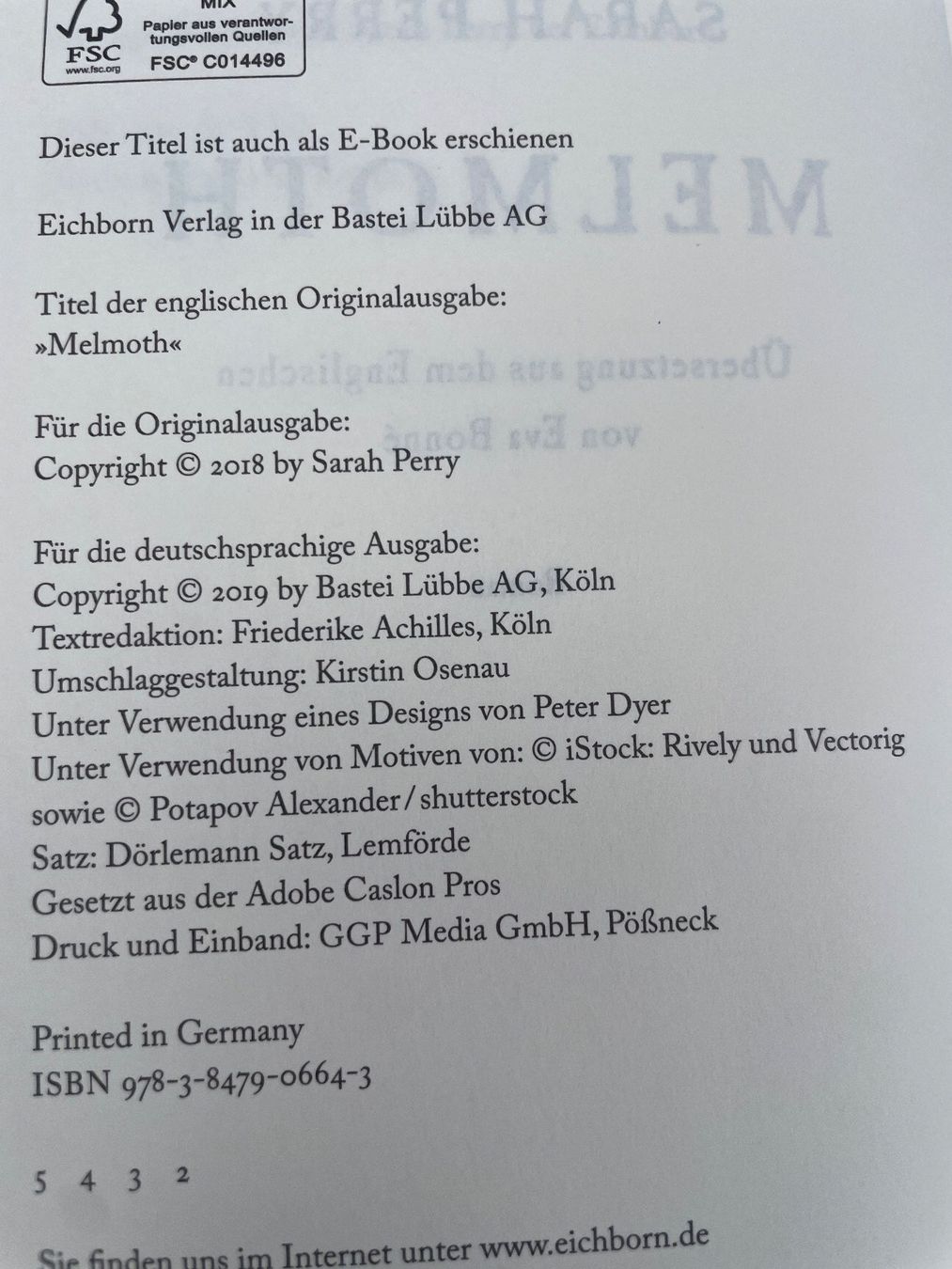 Libri: SARAH PERRY - Melmoth (Eichborn Verlag, 2019) – Usato da Frasnacht venduto da GracyStore 2